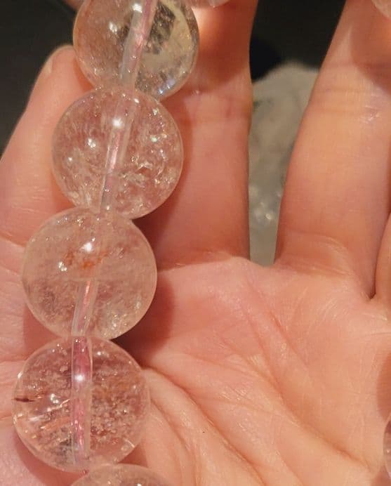 年末限定価格！ヒマラヤピンクマニカラン水晶　キラキラ結晶　ブレスレット贅沢16㎜