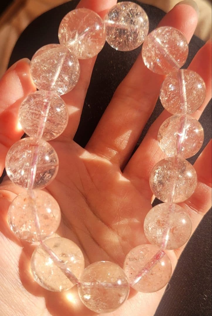 年末限定価格！ヒマラヤピンクマニカラン水晶　キラキラ結晶　ブレスレット贅沢16㎜