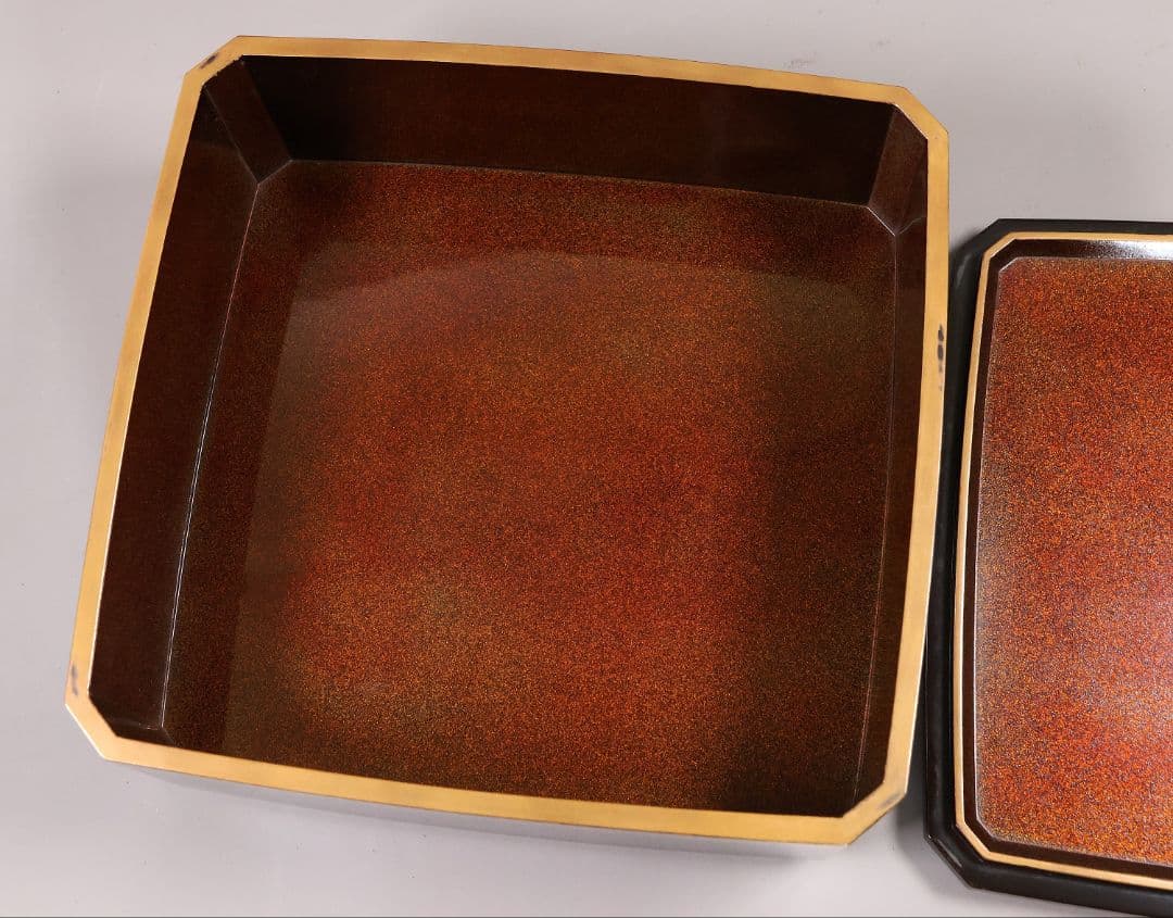 時代 飛天女蒔絵 饅頭箱 菓子箱 黒塗 木製 漆器 加賀 金沢 明治【MA824