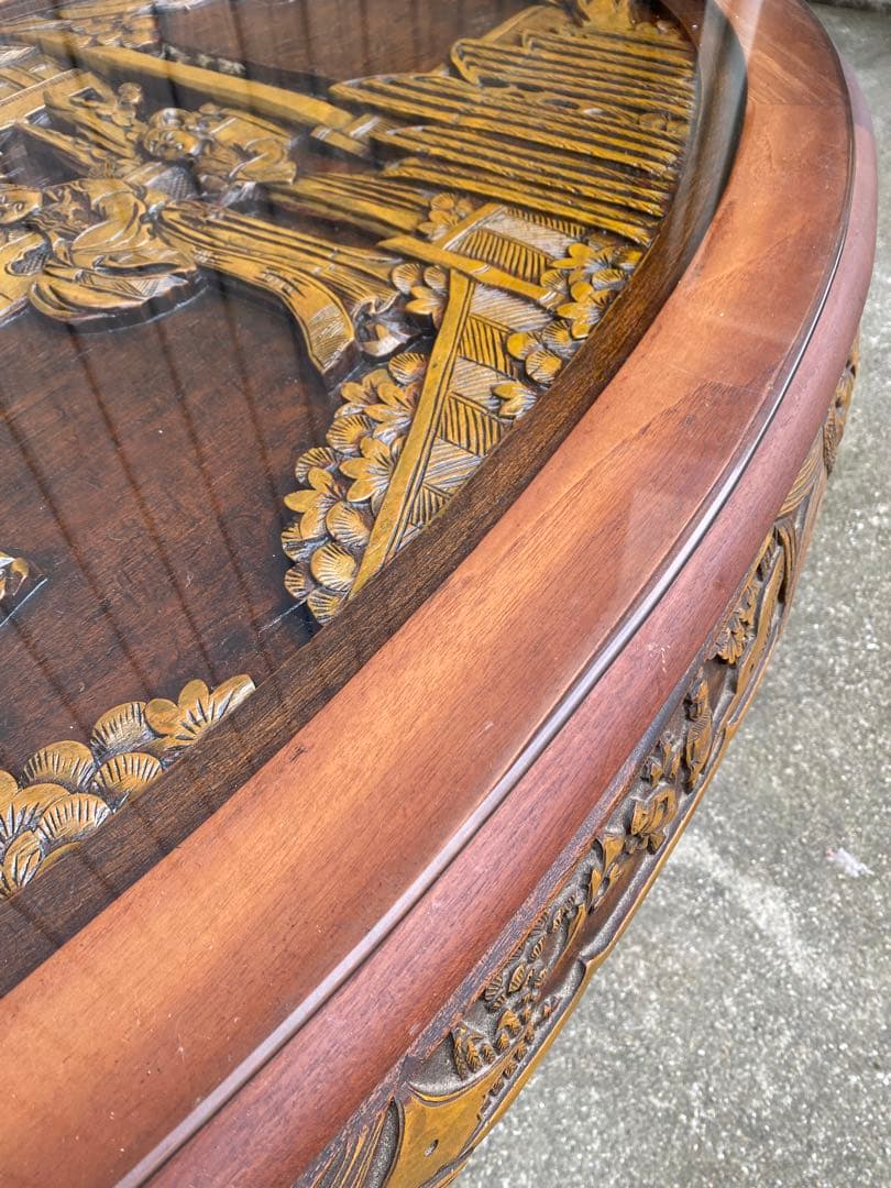 ローテーブル　センター テーブル　木彫り　彫刻　応接　中国　美術　工芸品