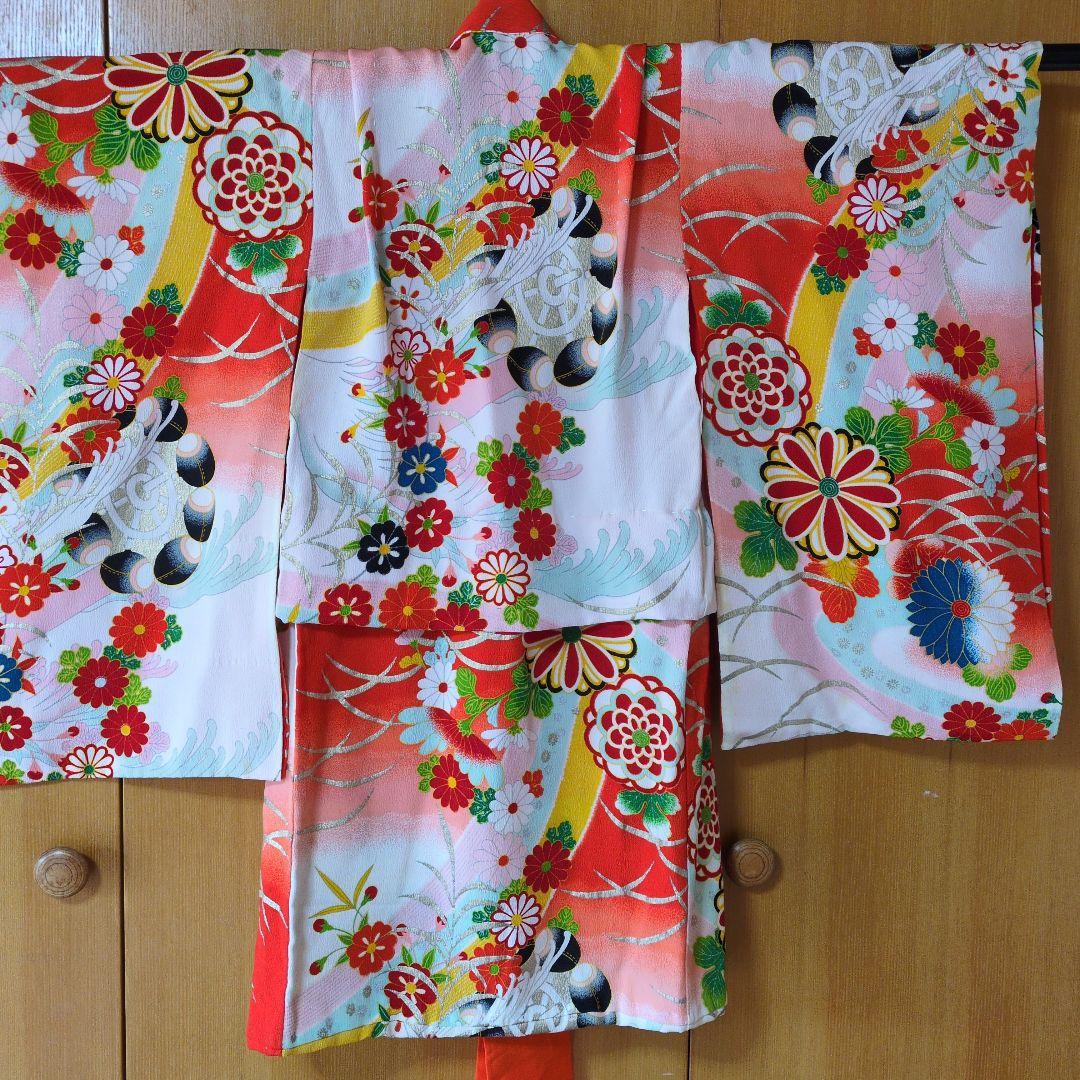 七五三３歳女の子お着物と正絹総絞り手縫いの被布（中綿無し）