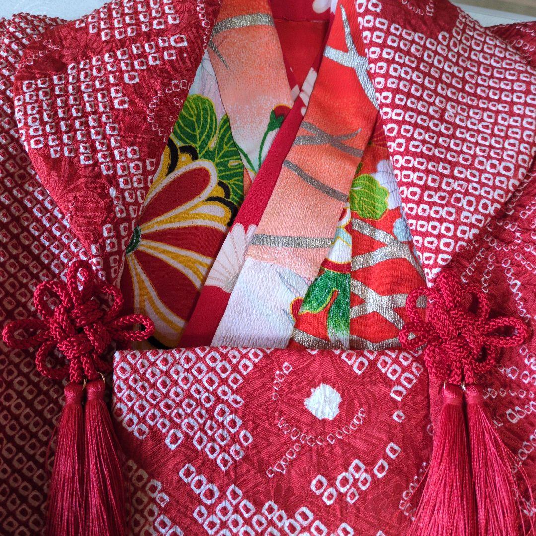 七五三３歳女の子お着物と正絹総絞り手縫いの被布（中綿無し）