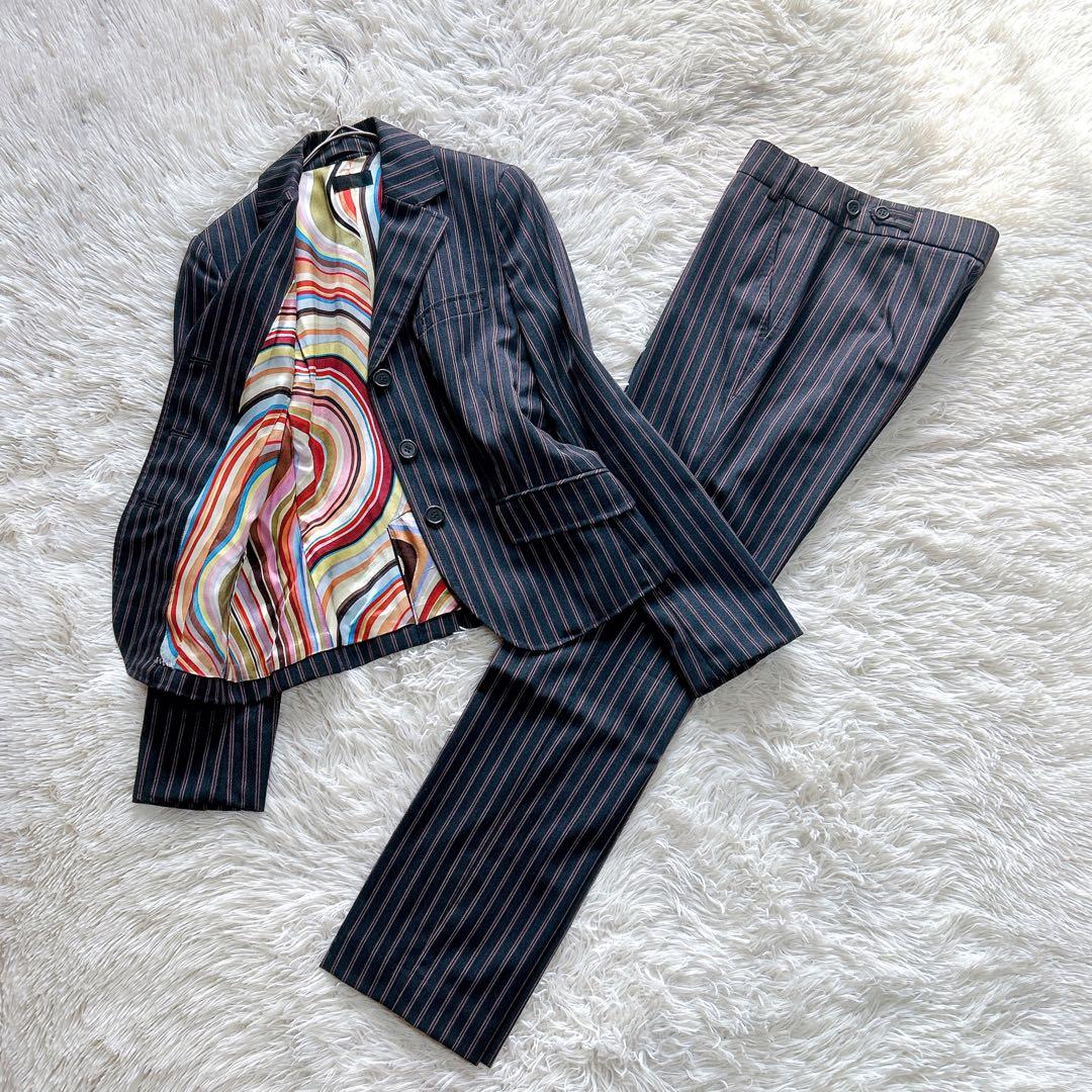 【外観美品】Paul Smith　総柄裏地　パンツスーツ　ストライプ　38／M
