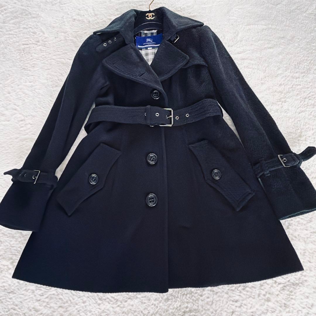 クリーニングタグ付き✨【バーバリーブルーレーベル】アンゴラウールコート 40 黒