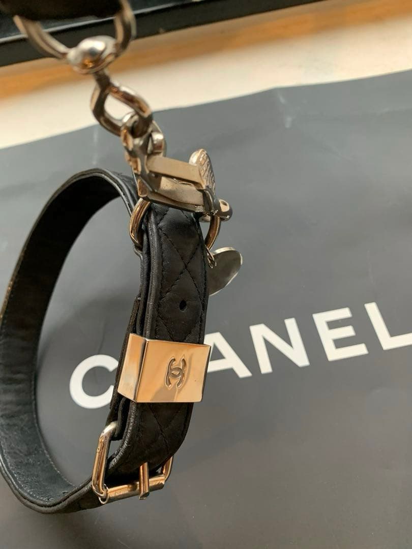 【美品】CHANEL シャネル ココマーク マトラッセ 小型犬 首輪 リード