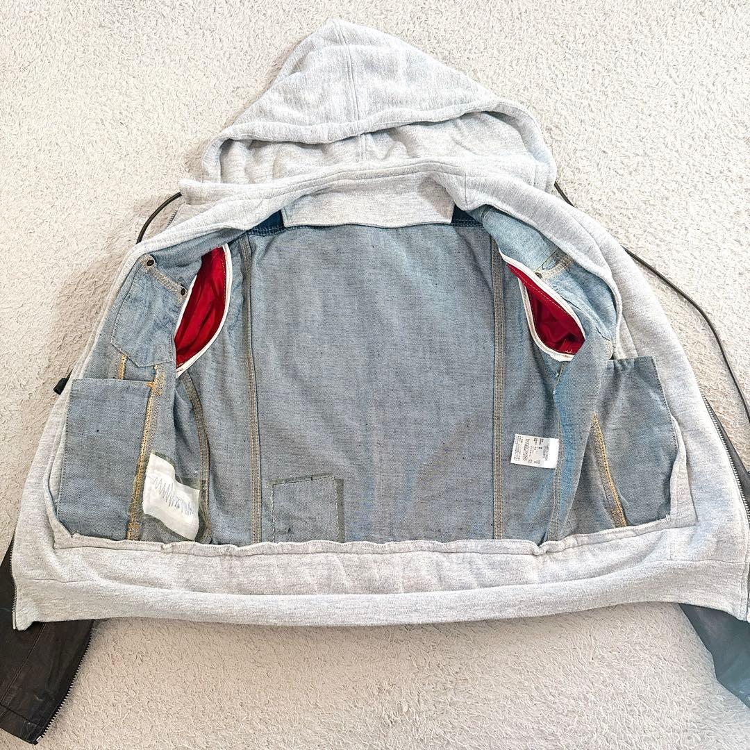 DSQUARED2 デニム ジャケット 袖レザー 46 ダメージ加工 パーカー