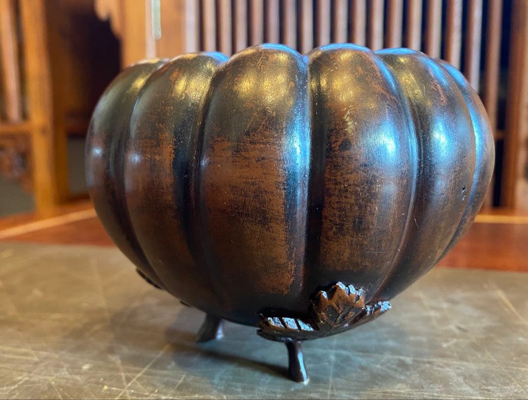 青銅製カボチャ型3足香炉　ミニ鉢受け　 ヴィンテージ　レア