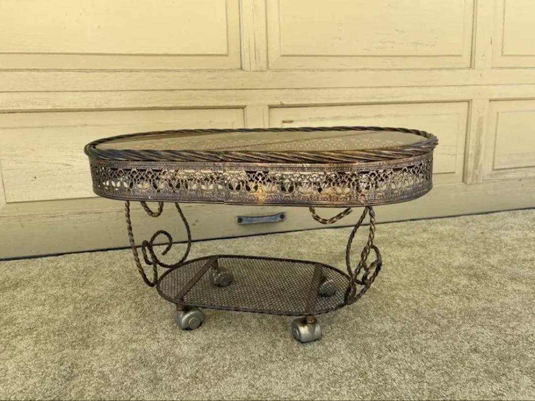 薔薇装飾 アイアン×ガラス サイドテーブル ルネッサンス風