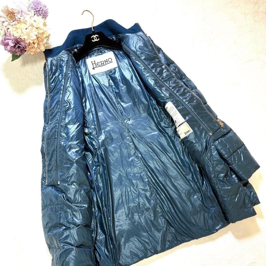 HERNOS レイヤードデザイン　ダウンジャケット　ネイビーグリーン系　42