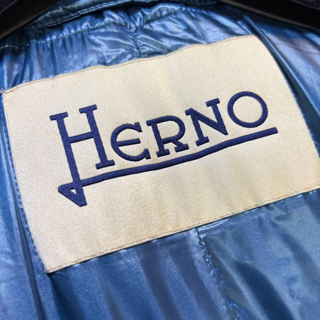 HERNOS レイヤードデザイン　ダウンジャケット　ネイビーグリーン系　42