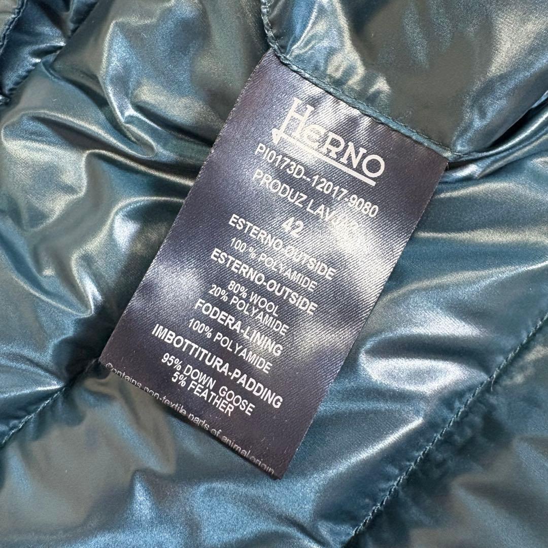HERNOS レイヤードデザイン　ダウンジャケット　ネイビーグリーン系　42