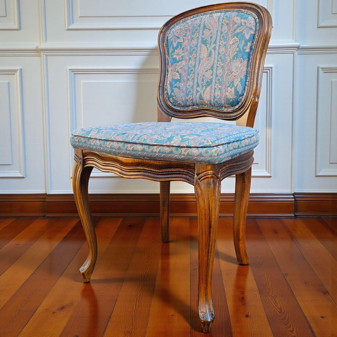 松永工房 IDC大塚家具 ヴィンテージ 猫脚 鋲打ち 花柄 ドレッサー チェア