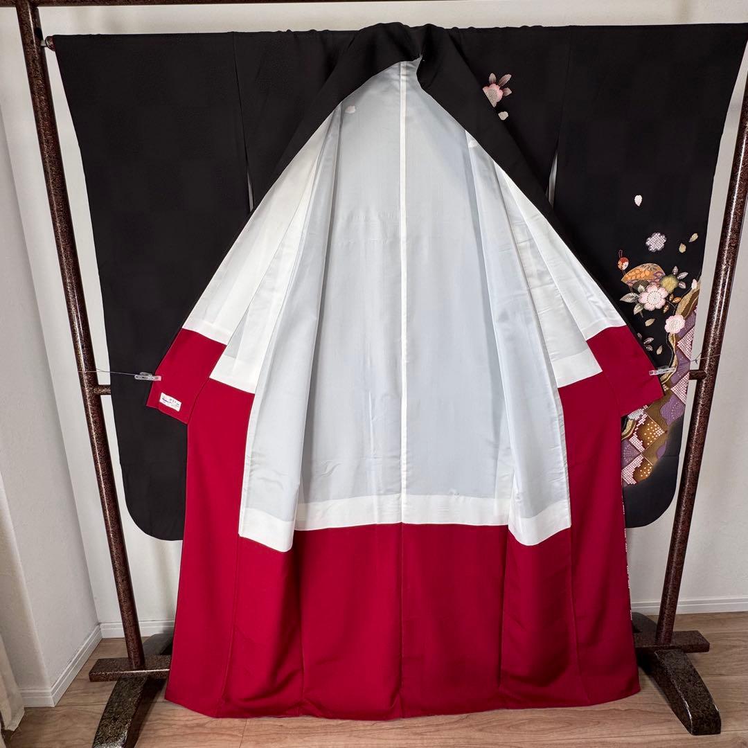 やまと　超美品　正絹　現代振袖　成人式　着物　絞り柄　黒　黄　紫　173裄70