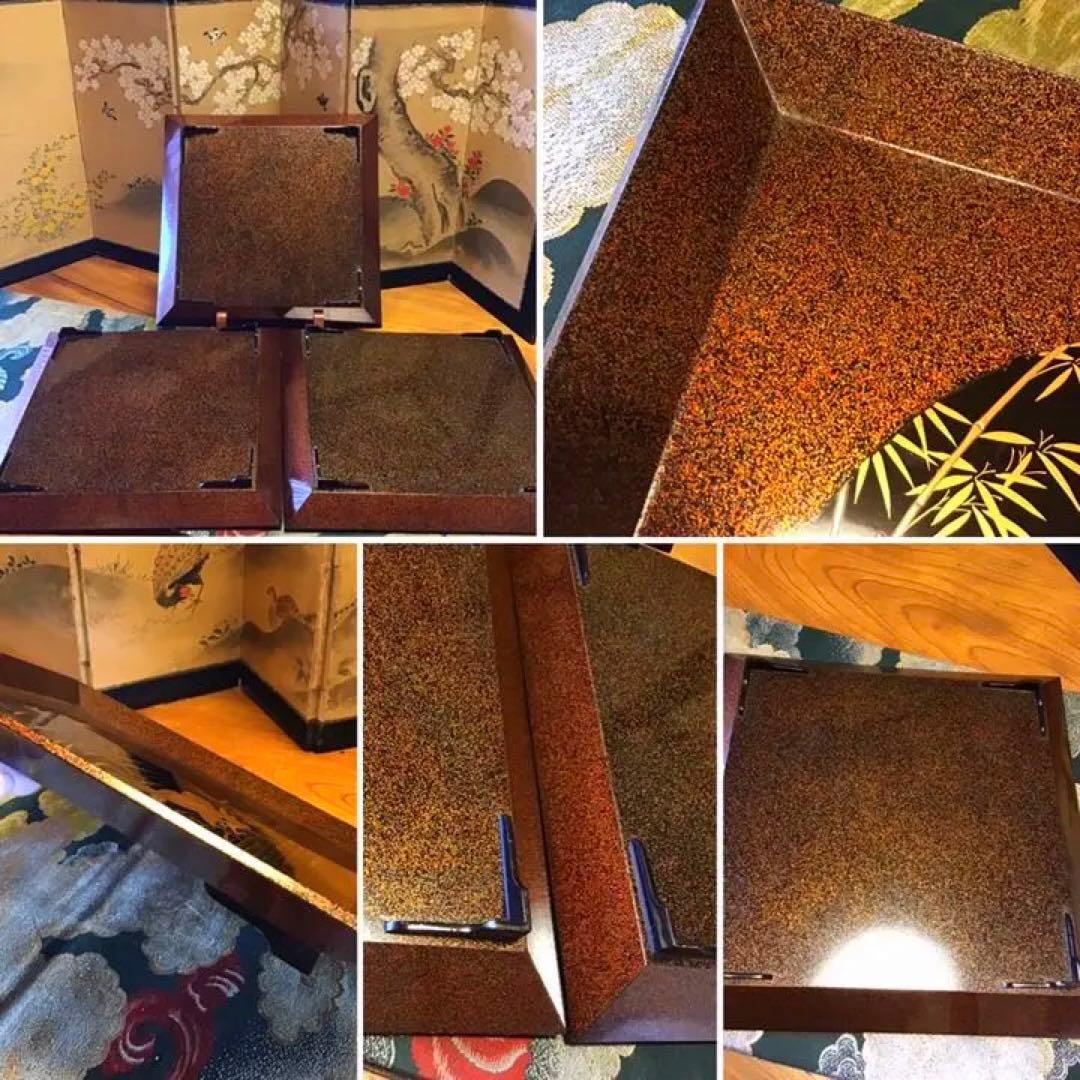 〝特別出品〟木製漆器　極上輪島塗　花鳥紋様蒔絵　絵替　梨地盆（銘　秀穂）10枚