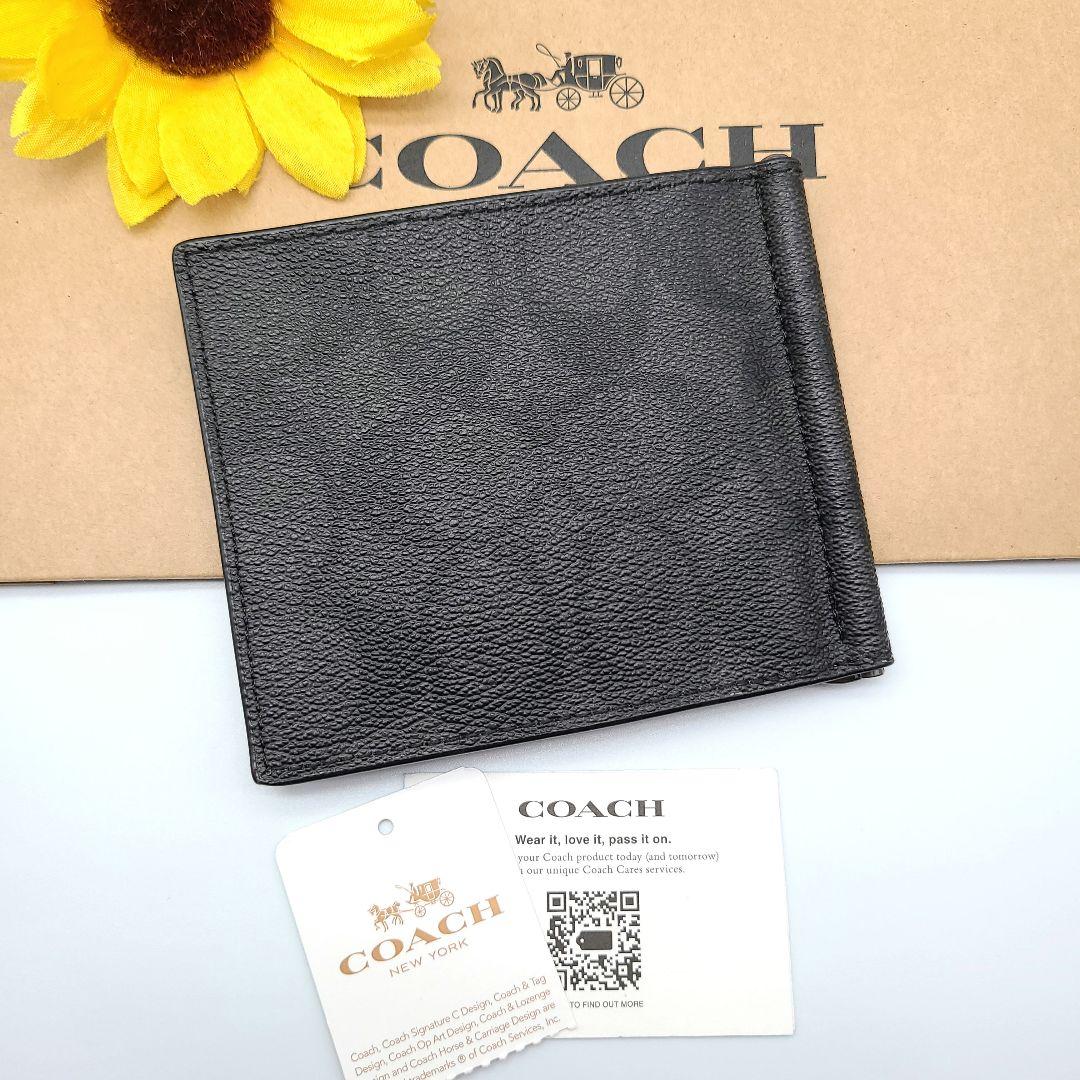 COACH マネークリップ 新品 チャコール ブラック レザー 最新作 メンズ
