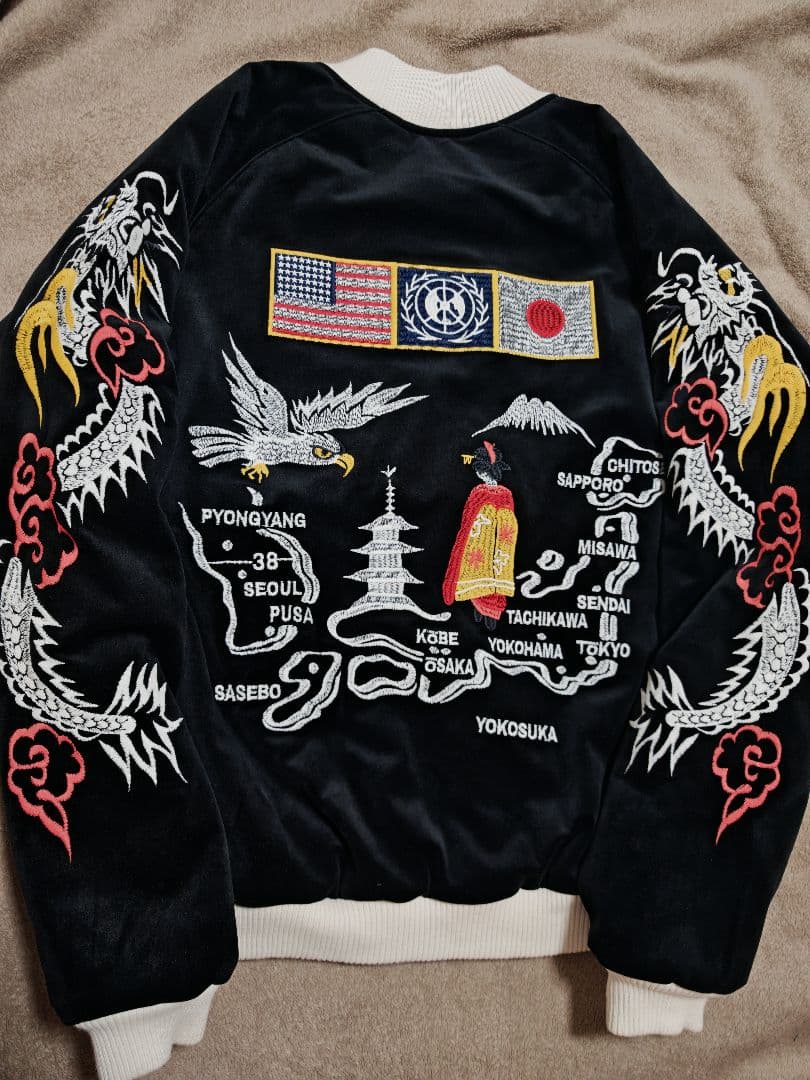HOUSTON USA 日本 美品 別珍 芸者 龍鷲 スカジャン vintage