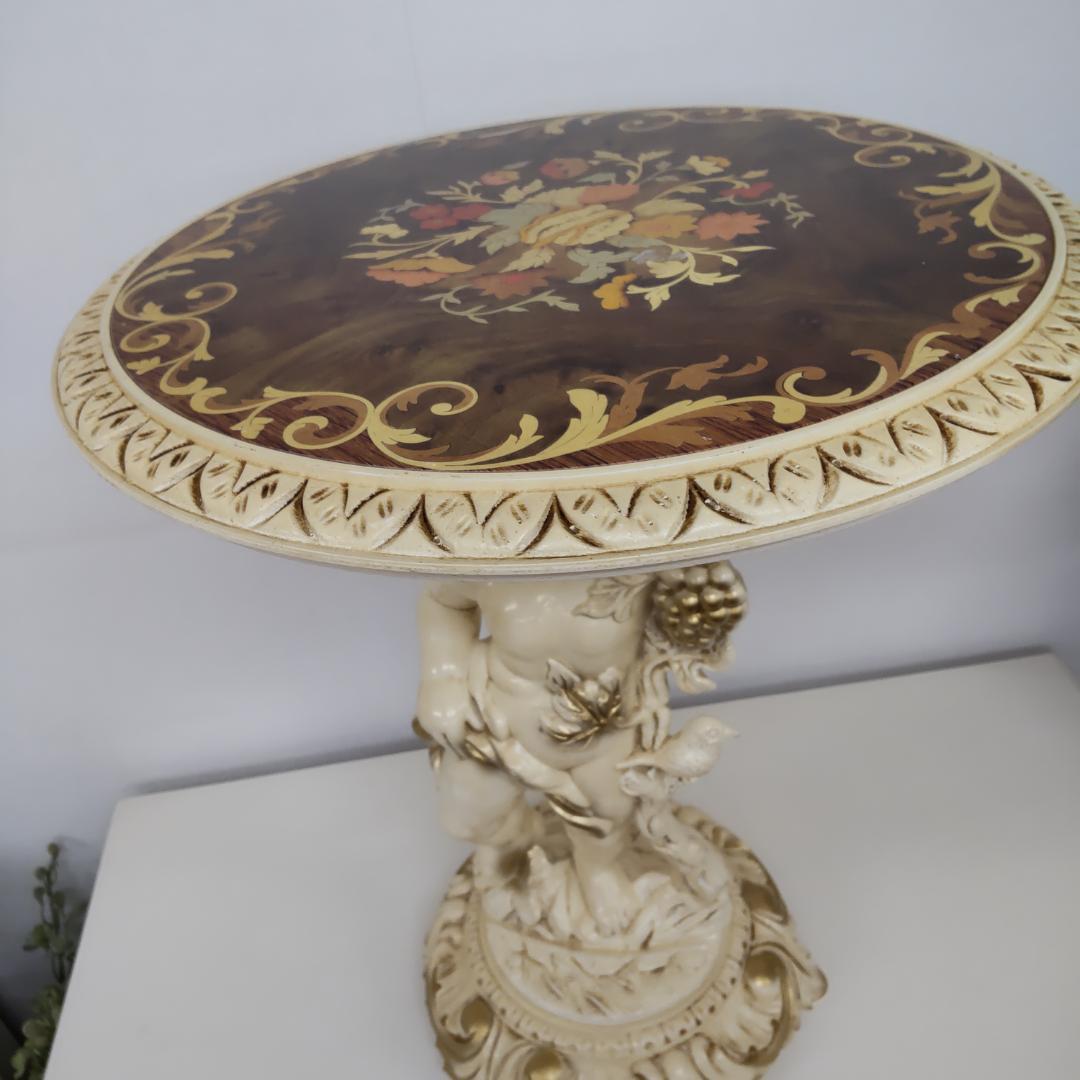 象嵌プリント　西洋アンティーク風　新品　サイドテーブル　組み立て　ピンク付箋