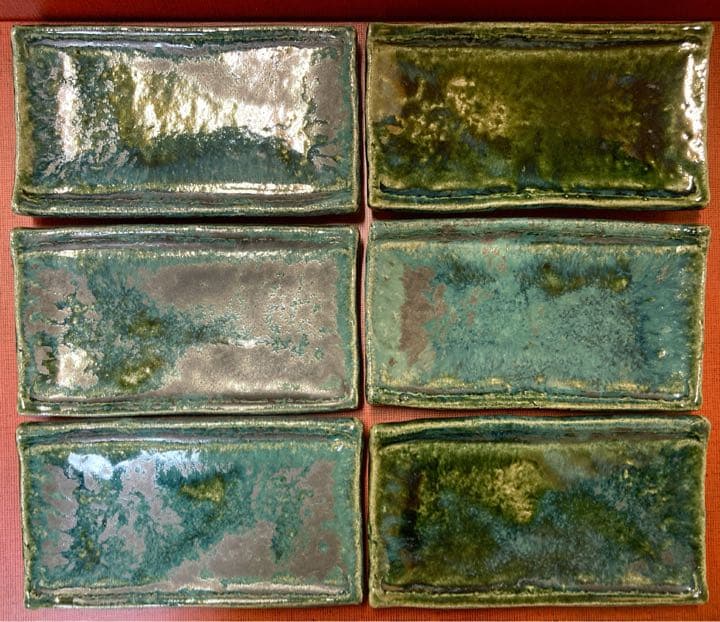 【値下げ】【6客】十六代 熊谷保興 上野焼 緑釉台付長皿【真作保証】