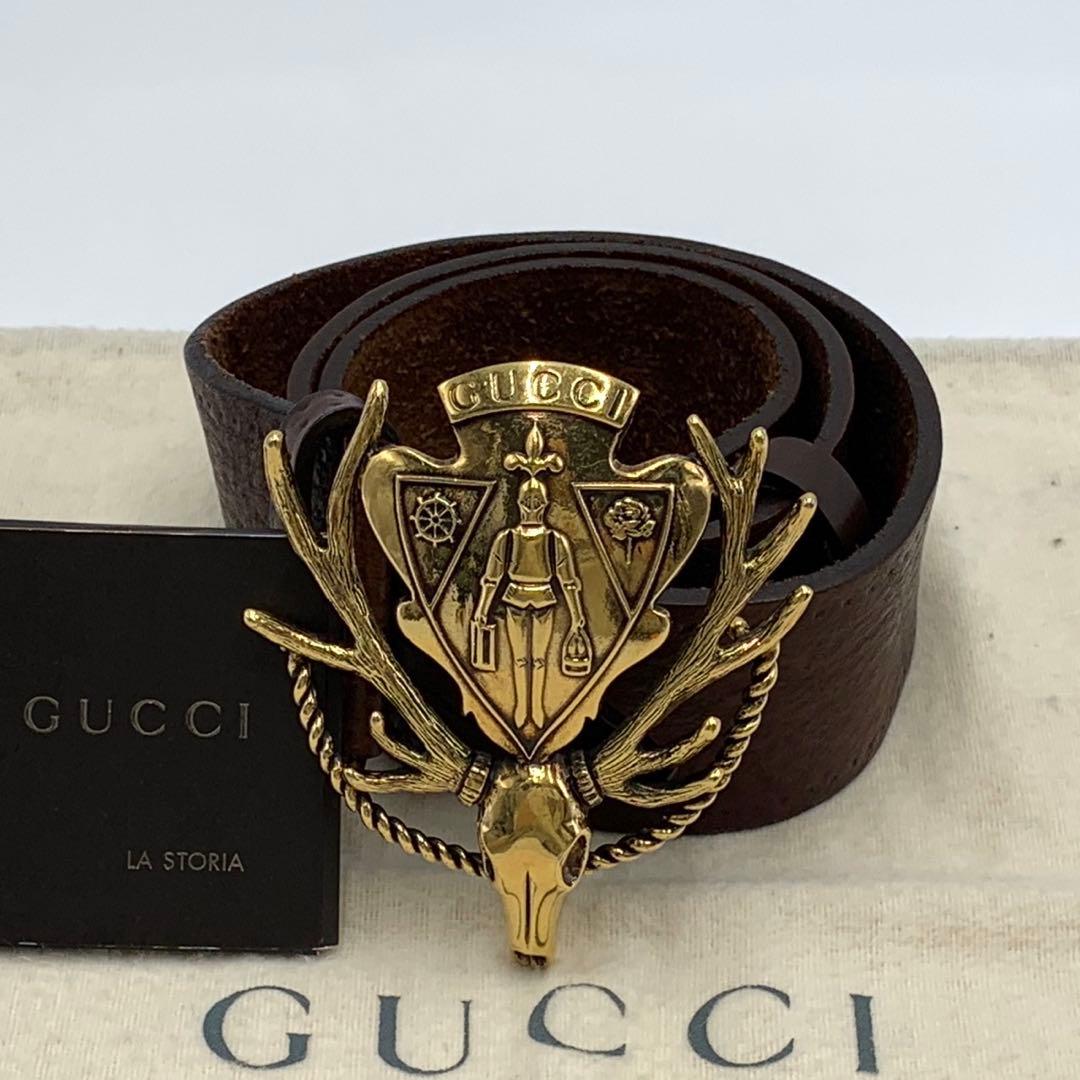 ［美品］グッチ　ディアクレスト　バックル大きめ　ブラウン　ゴールド　50mm