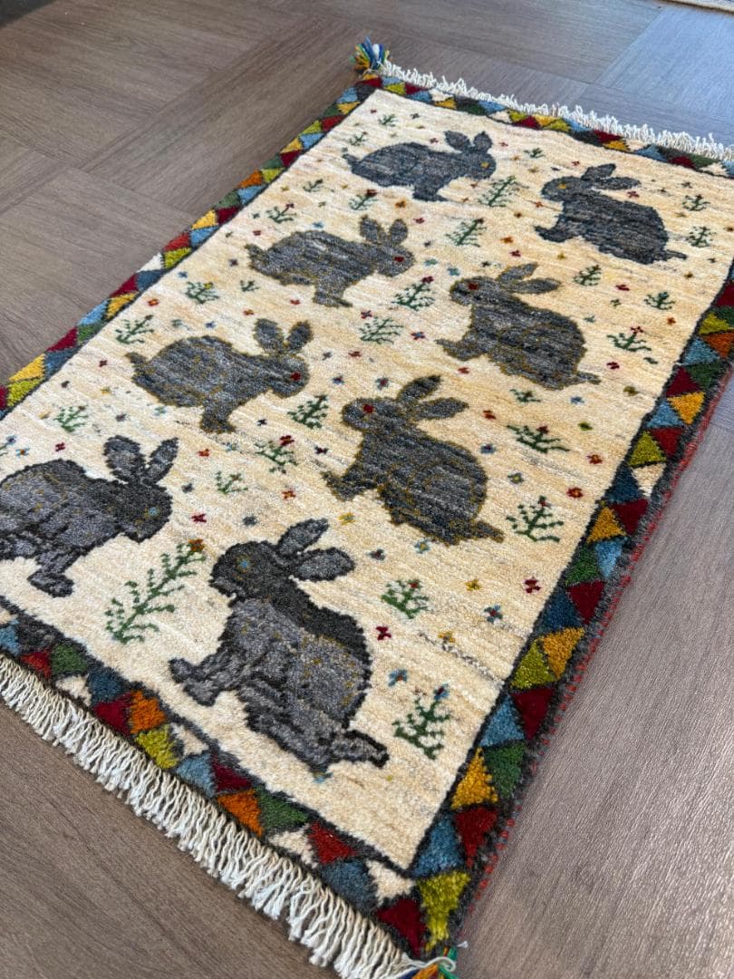 ギャッベ 86x59cm ペルシャ絨毯 手織り ギャベ 玄関マットラグ 絨毯