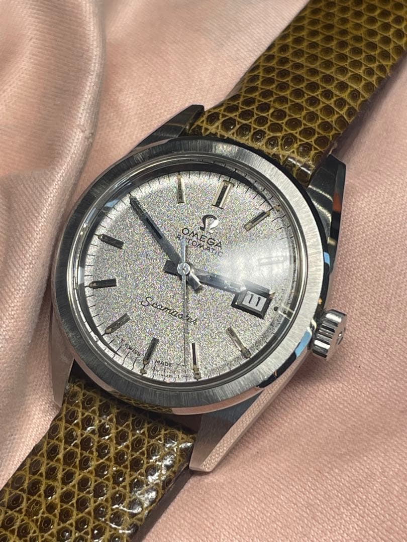 SWISS OMEGA Seamaster 自動巻 新品未使用リザード　箱　稼働