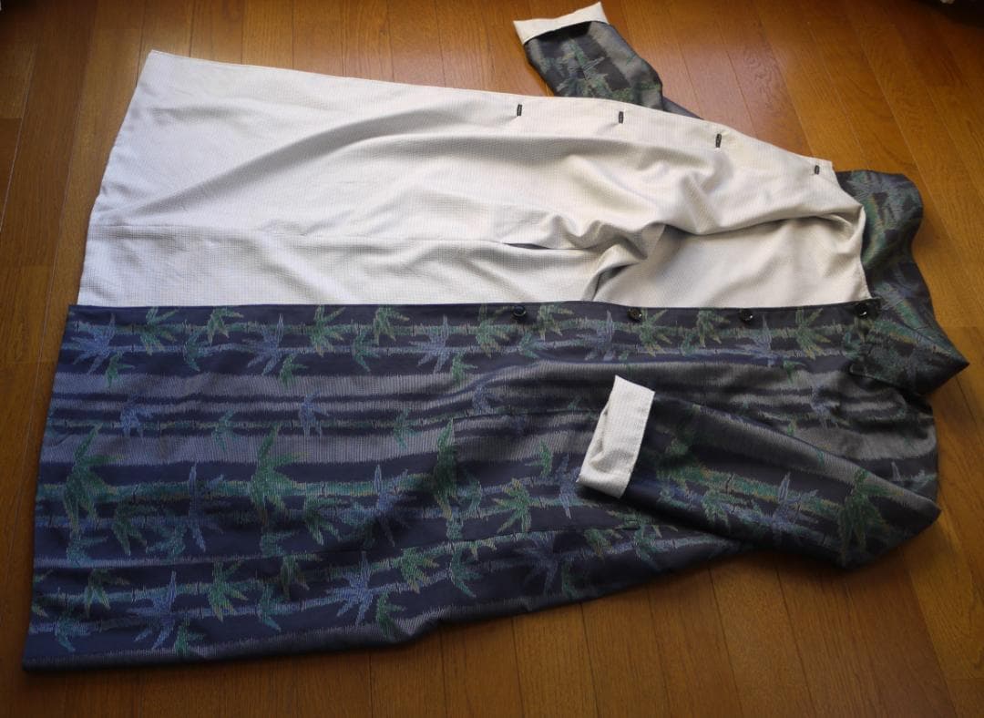 専用　大胆竹模様の大島紬×白亀甲紬　リバーシブルコート　着物リメイク