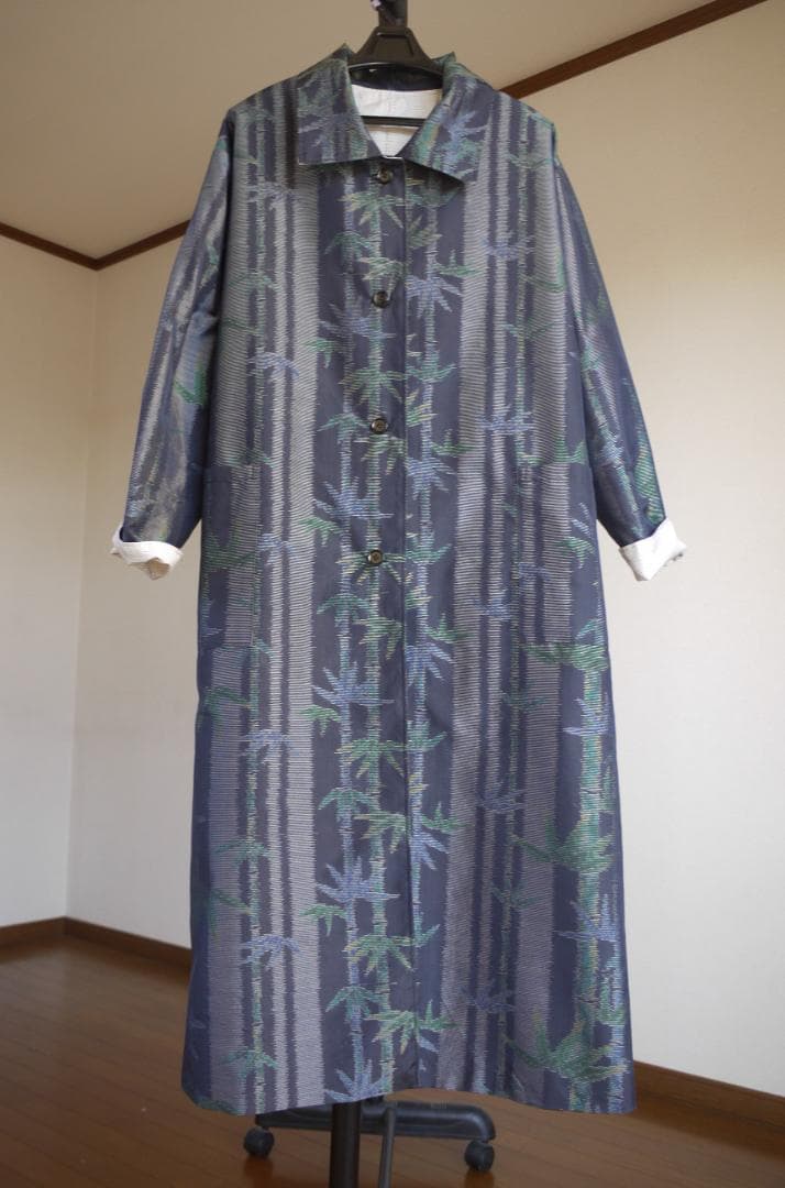 専用　大胆竹模様の大島紬×白亀甲紬　リバーシブルコート　着物リメイク