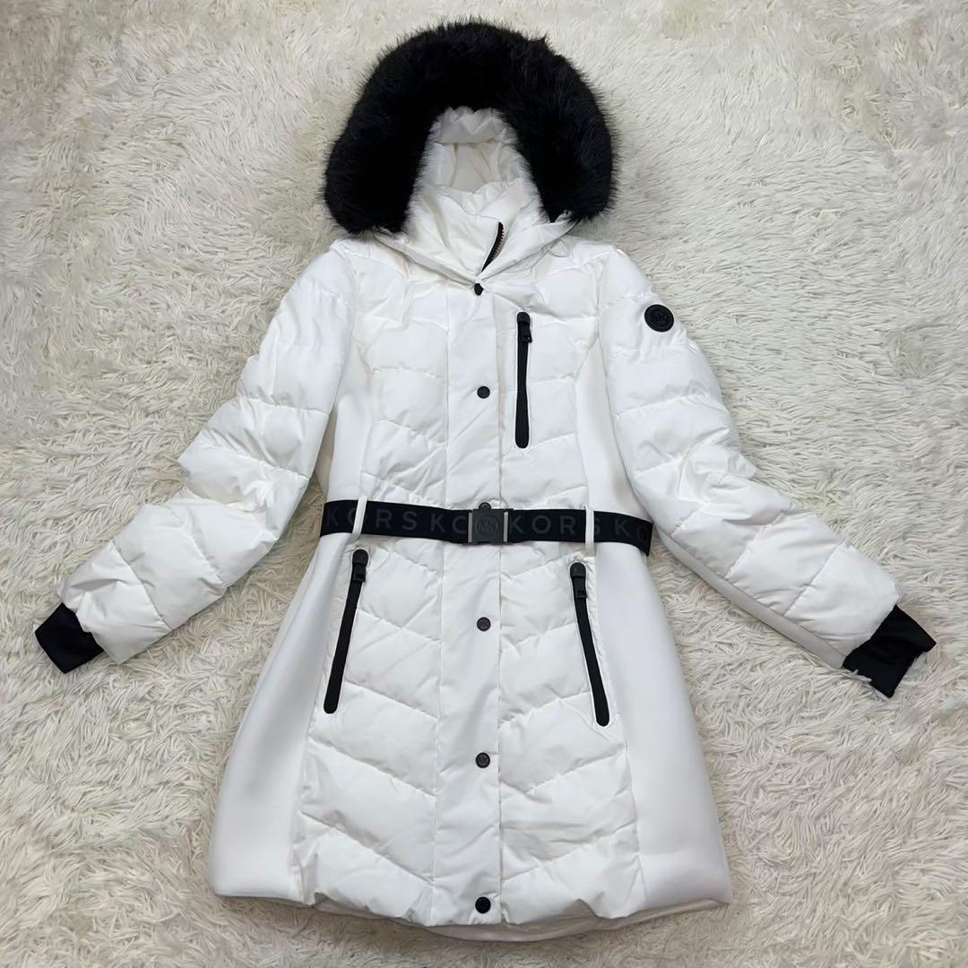 未使用級✨マイケルコース ダウンコート ベルト 白 Sサイズ フード ファー