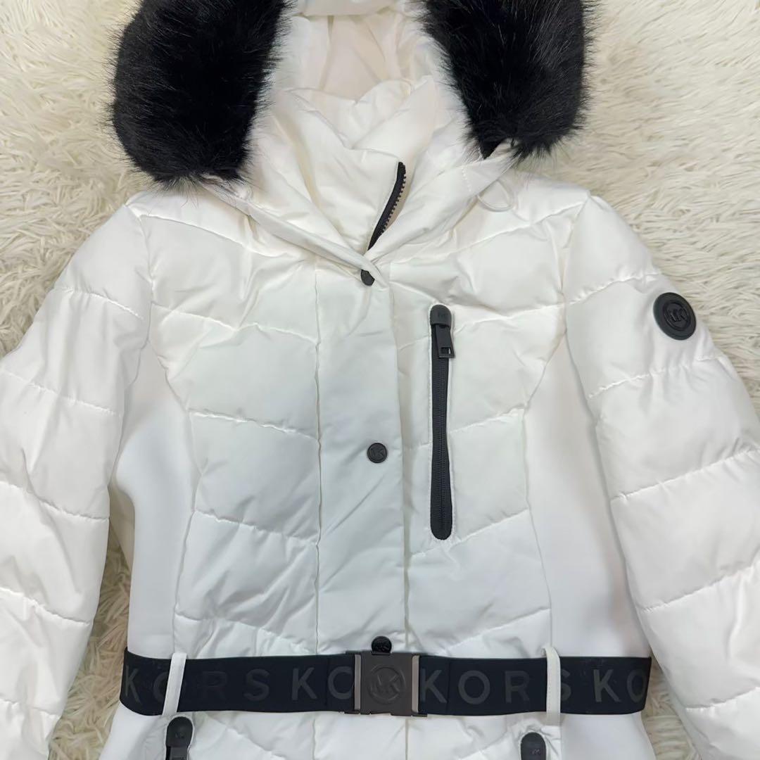 未使用級✨マイケルコース ダウンコート ベルト 白 Sサイズ フード ファー
