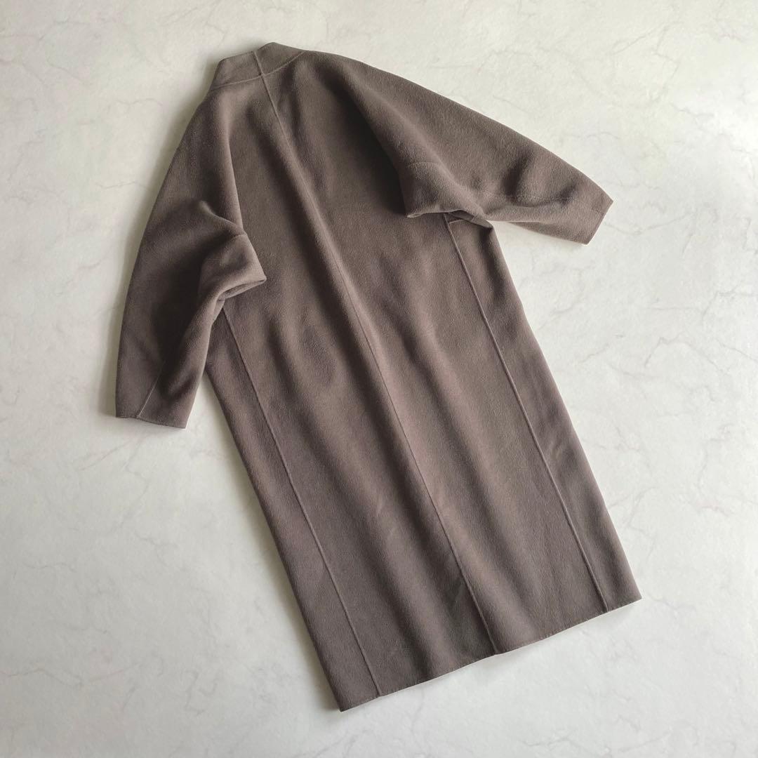 Plage Beaver ノーカラー ロングコート モカ サイズ38