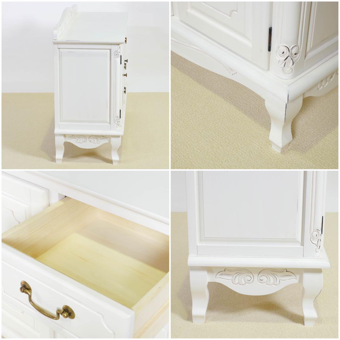 C 新品 キャビネット 白 リビングボード ホワイト アンティーク 本棚 飾り棚