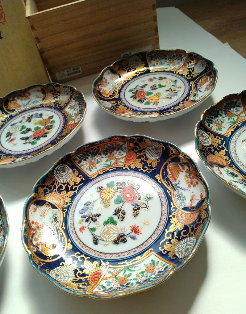 有田焼 其泉作 琳派古伊万里 和皿揃 5客 木箱 金彩 豪華 プレート 手描き