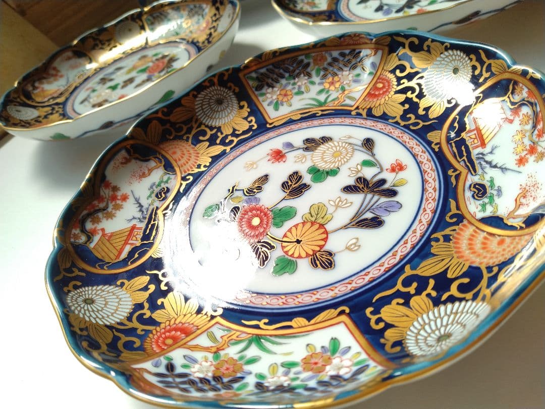 有田焼 其泉作 琳派古伊万里 和皿揃 5客 木箱 金彩 豪華 プレート 手描き