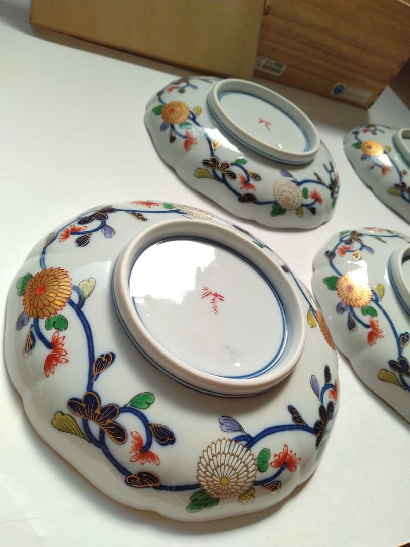 有田焼 其泉作 琳派古伊万里 和皿揃 5客 木箱 金彩 豪華 プレート 手描き