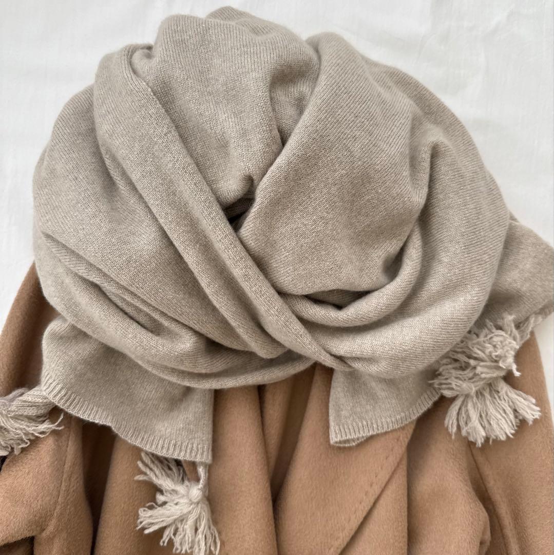 極暖 MYLAN カシミヤ100%大盤ストール 希少色ベージュ トロけるカシミヤ
