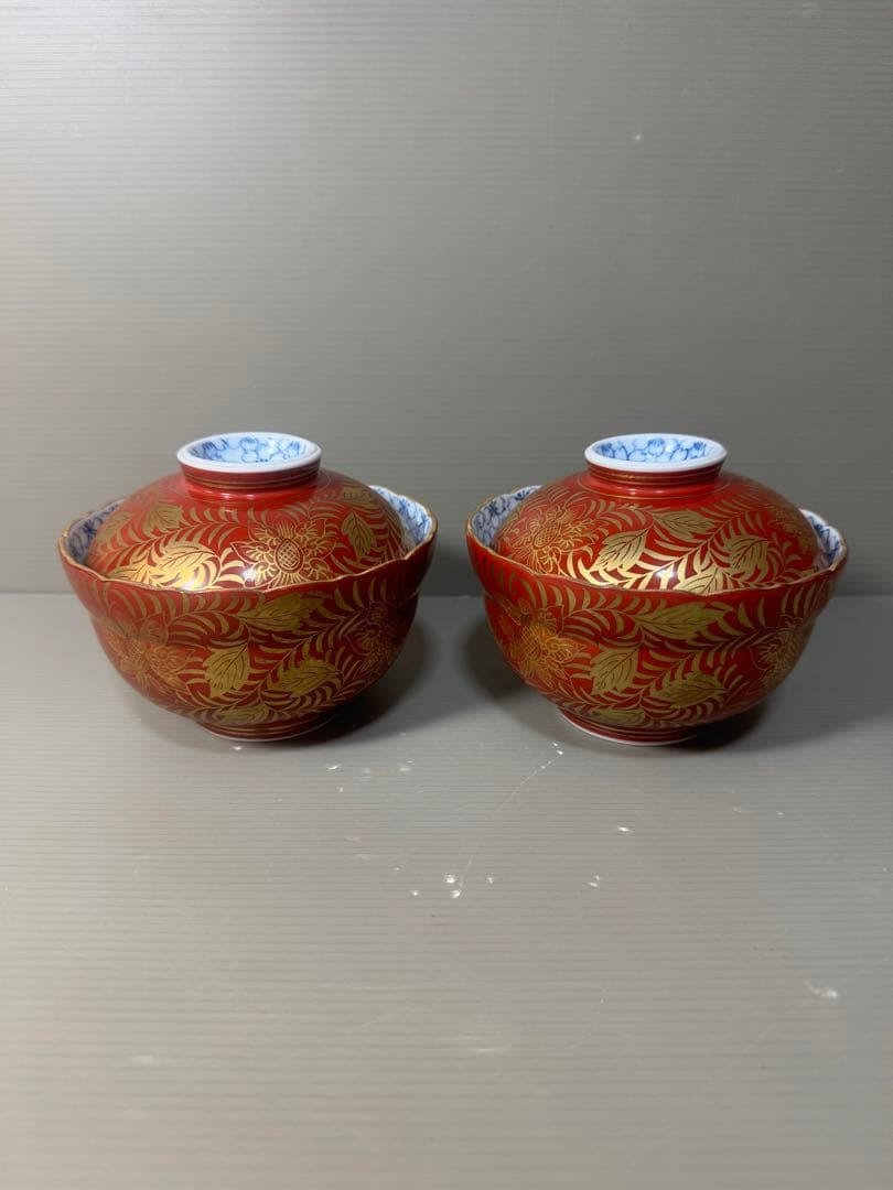 2569  呉福　金襴手　蓋付碗　2客　未使用