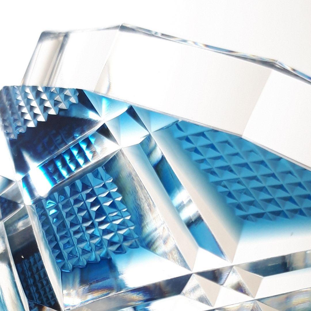 薩摩切子　カメイガラス　藍被　切子 碗　　　重矢来紋様　作家物　【入手困難作品】