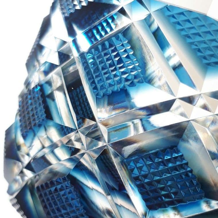 薩摩切子　カメイガラス　藍被　切子 碗　　　重矢来紋様　作家物　【入手困難作品】