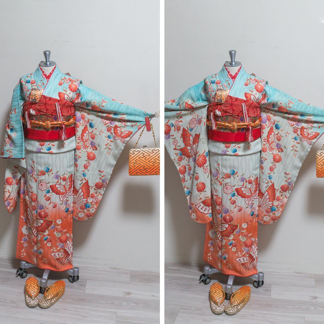 a*a様 【七五三 7歳】正絹・ビンテージ・晴着フルセット・水色～茜色・蝶々・美