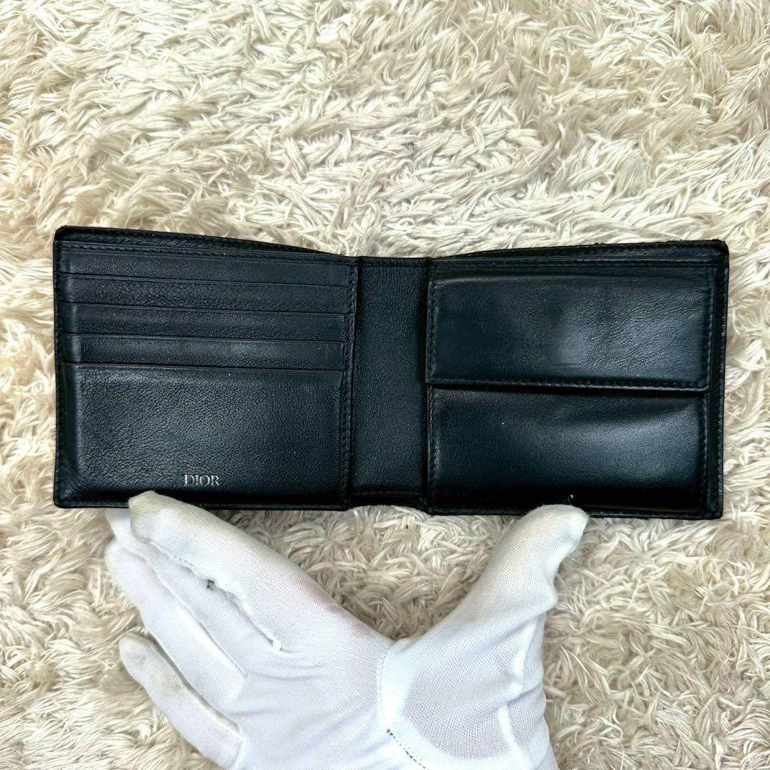 【美品】クリスチャンディオール 二つ折り財布 ブラック キャンバス トロッター
