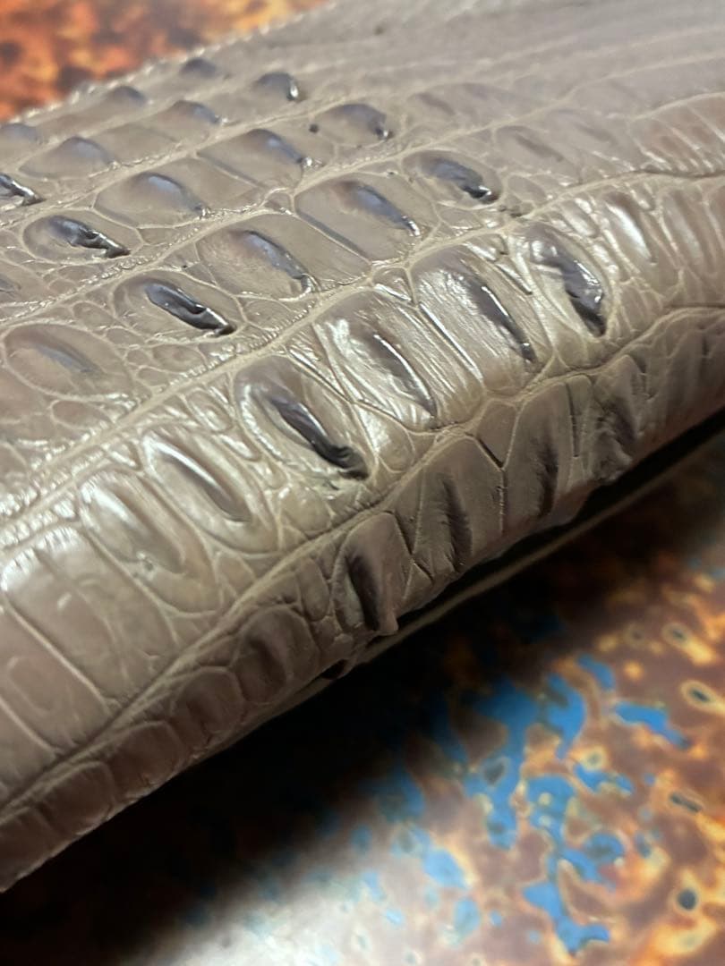 高品質 クロコダイル 二つ折り 長財布 グレー プレゼント クリスマス おしゃれ