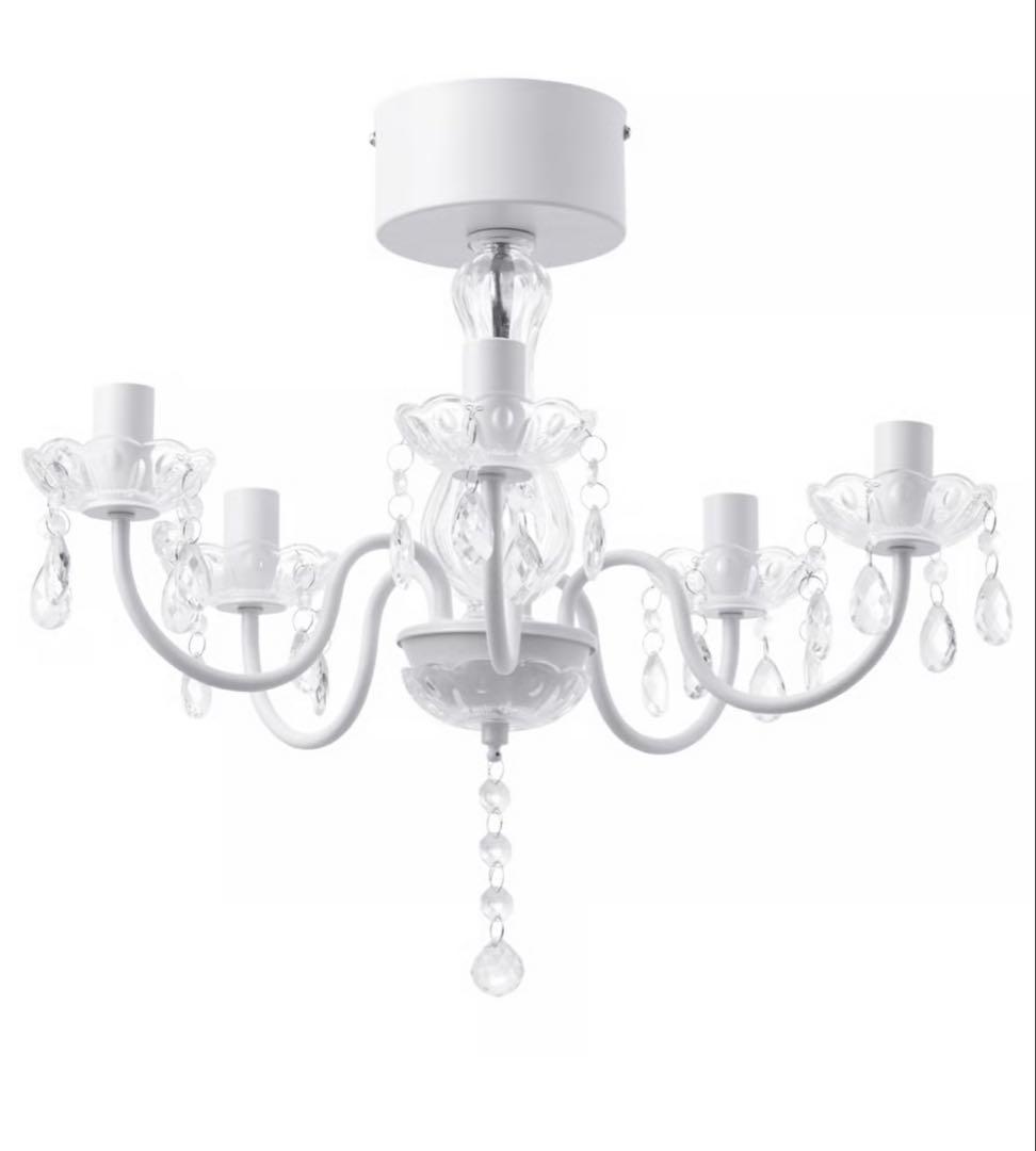 IKEA FYRTIO シャンデリア5灯 ホワイト 電球付き 北欧 クリスタル調