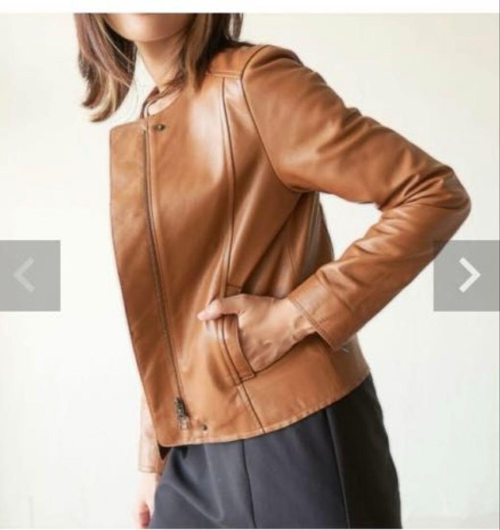 もりのがっこう　ラムレザーノーカラージャケットブルゾン　ブラウン