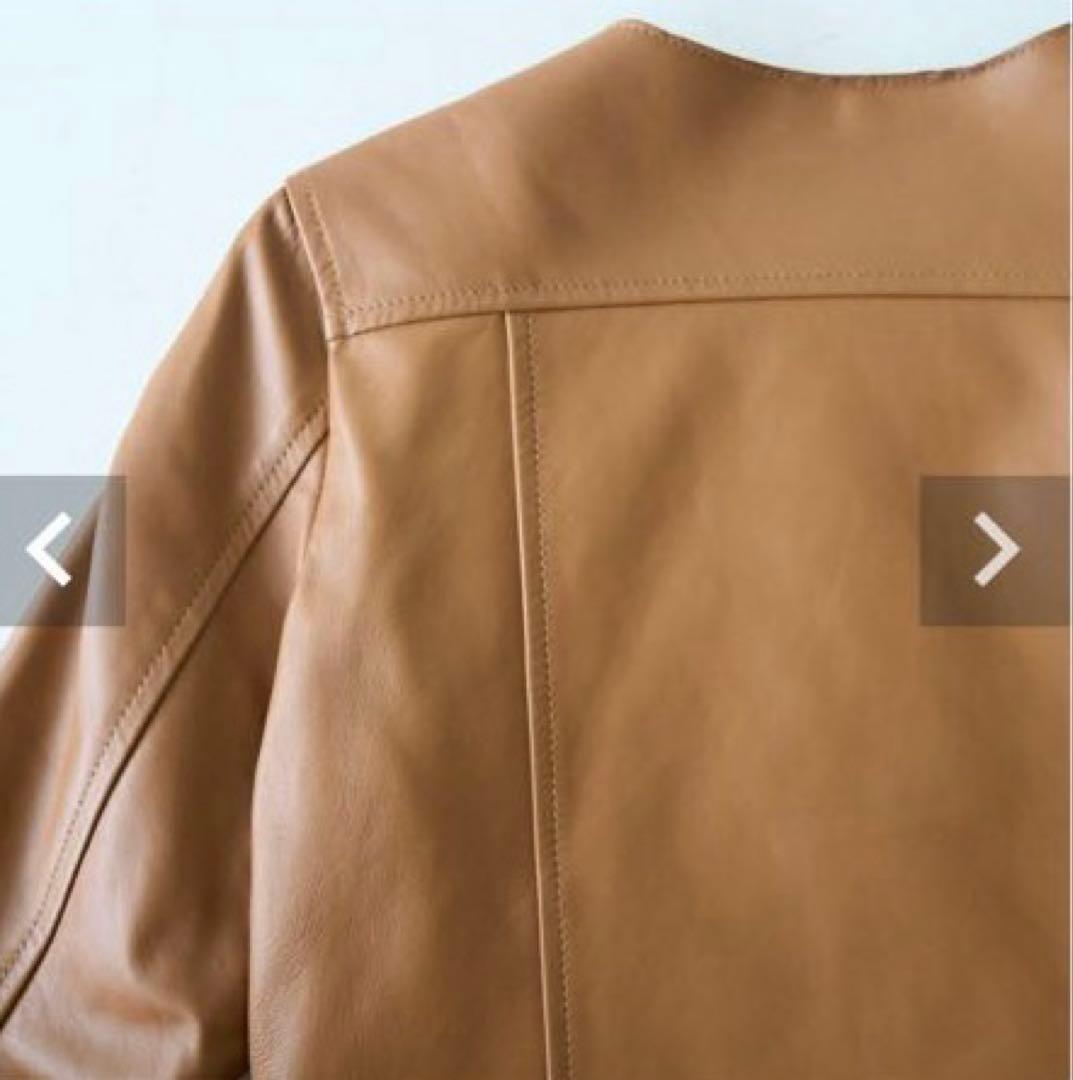 もりのがっこう　ラムレザーノーカラージャケットブルゾン　ブラウン