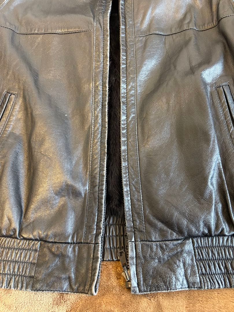 希少メンズ リバーシブル ジャケット レザー ミンクファー 中綿 防寒 ブラック