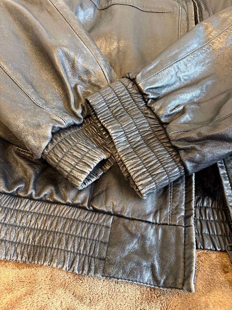 希少メンズ リバーシブル ジャケット レザー ミンクファー 中綿 防寒 ブラック