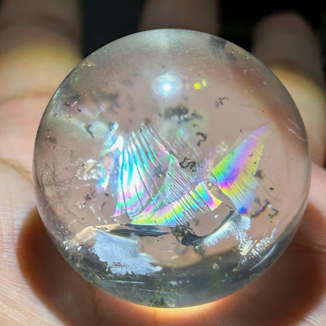 ☆高級品質！レインボー　スーパーファントム 水晶　丸玉　原石　乙巳弁財宝珠⑥！