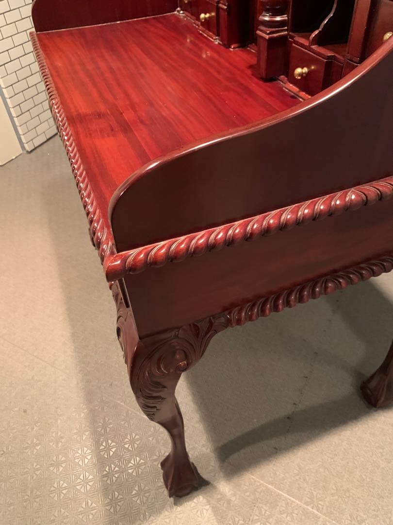 イギリス　ビンテージ　猫足　多収納書斎机