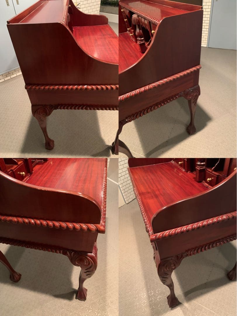 イギリス　ビンテージ　猫足　多収納書斎机