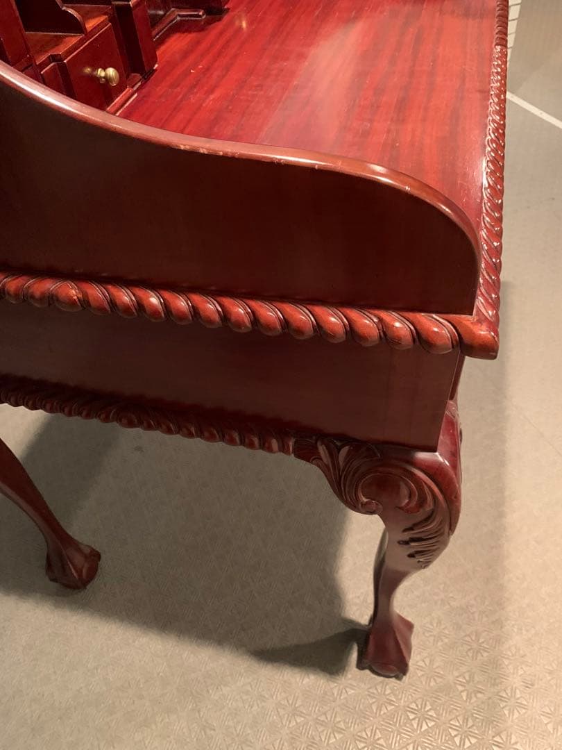 イギリス　ビンテージ　猫足　多収納書斎机